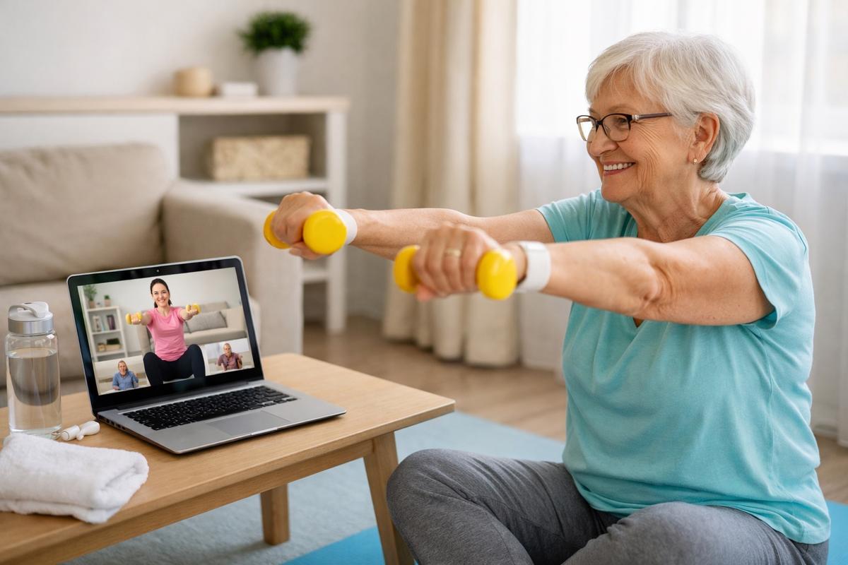 séance d'activité physique adaptée en visioconférence avec un enseignant APA