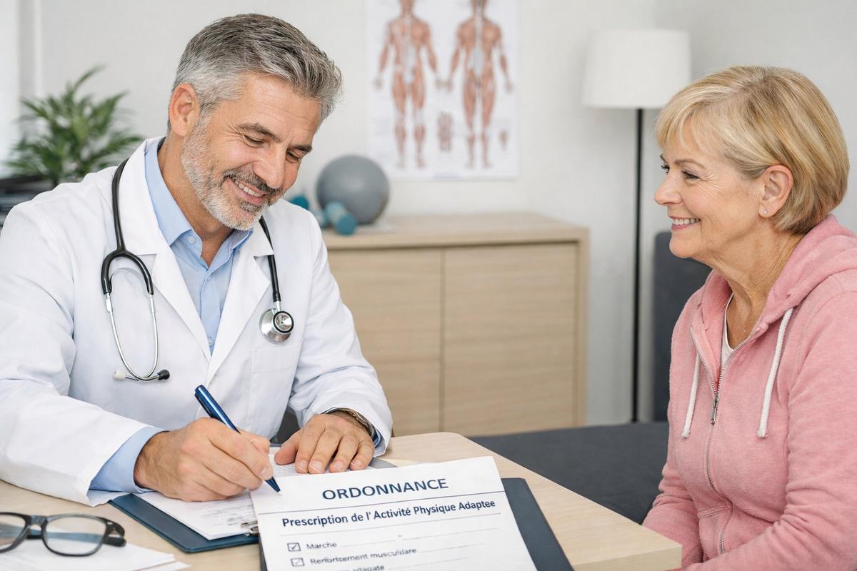 Séance de sport sur ordonnance avec un enseignant APA à domicile